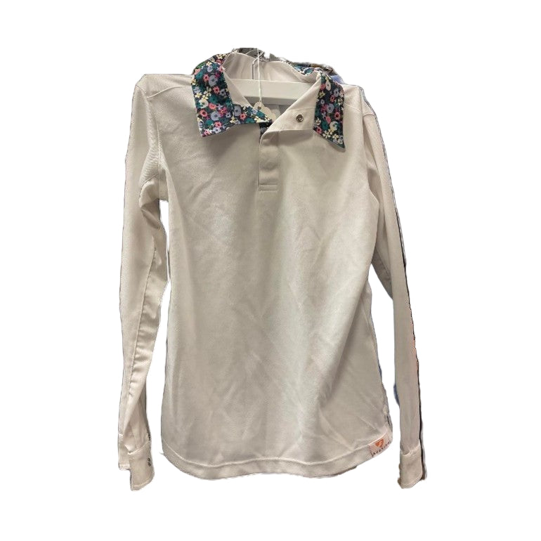 KHS-E Kids M Aubrion Show Shirt - White long-sleeve shirt with floral collar 