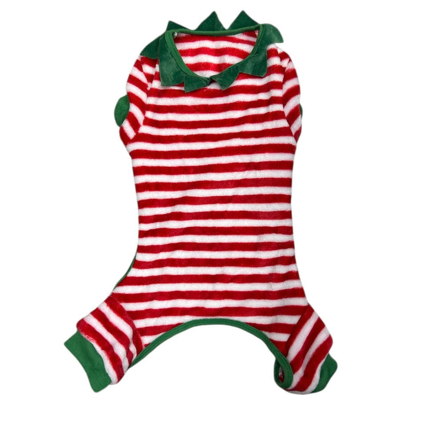 KHS-E Large Dog Elf Costume - red, white and green striped