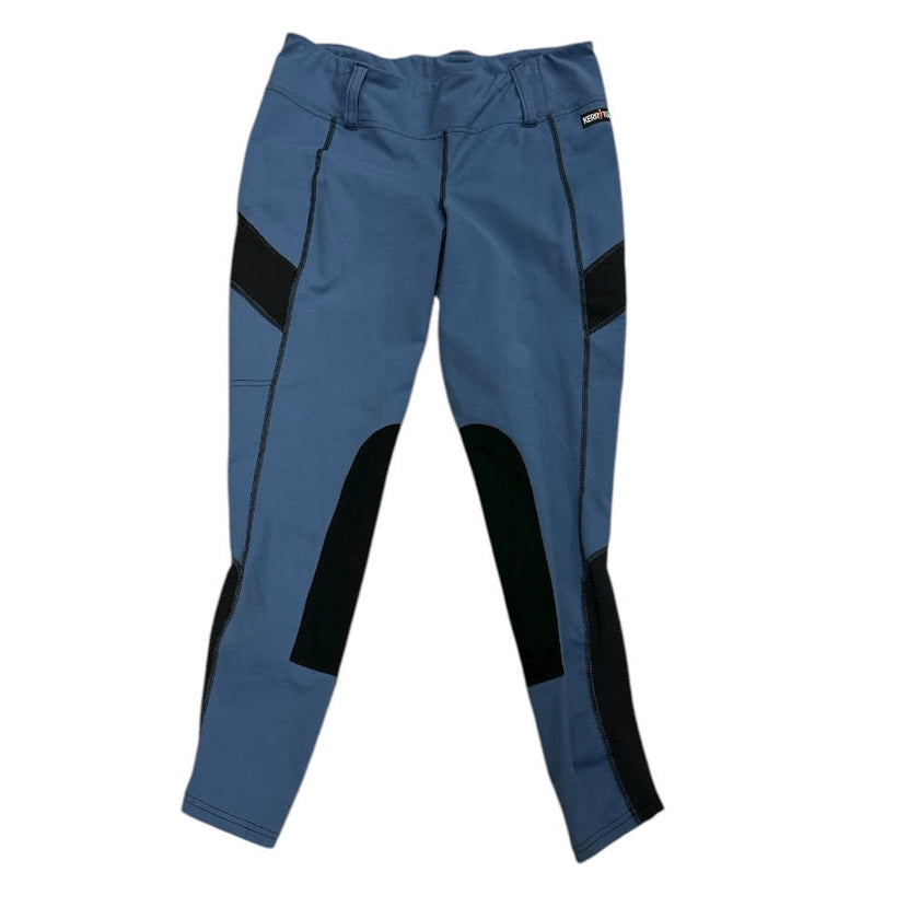 KHS-E Large Kerrits Knee Patch Tight - Blue pants with black accents on a white background
