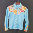 Light blue KHS-E RD Youth Large Rodeo Show Shirt with floral yoke and cuffs.