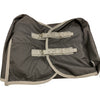 KHS-E Rider’s International™ Supreme Turnout Sheet - Dark gray horse blanket with beige trim and buckles.
