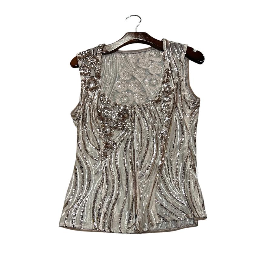 KHS-E Small Western Sequin Vest - champagne sequin top on a hanger against a white background