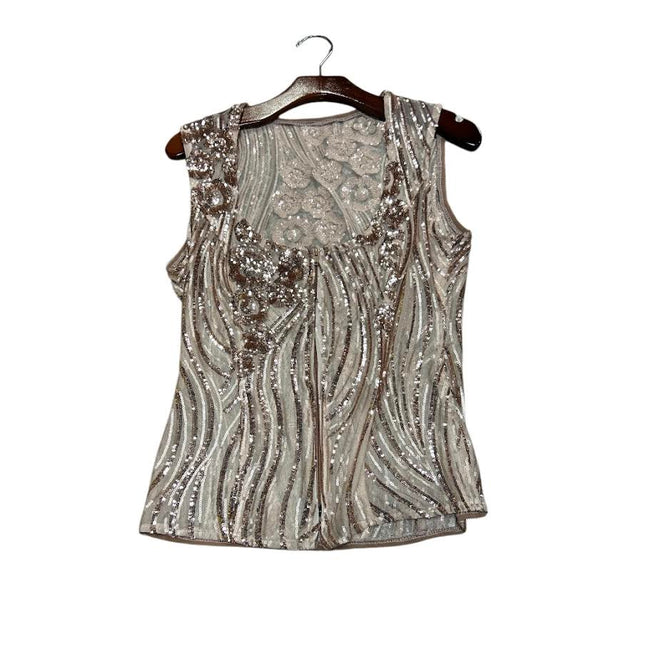 KHS-E Small Western Sequin Vest - champagne sequin top on a hanger against a white background