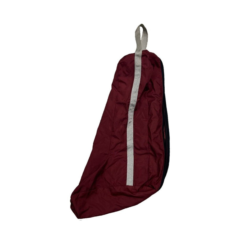 KHS-E Tall Boot Bag - red boot bag with a grey stripe, designed for holding and transporting horse riding boots.