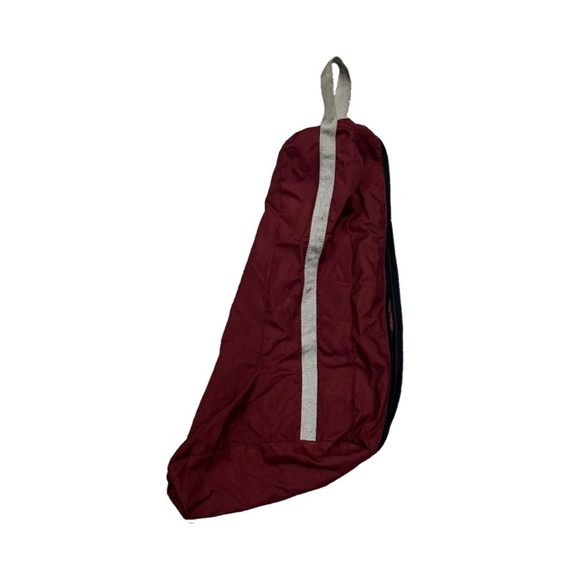 KHS-E Tall Boot Bag - red boot bag with a grey stripe, designed for holding and transporting horse riding boots.