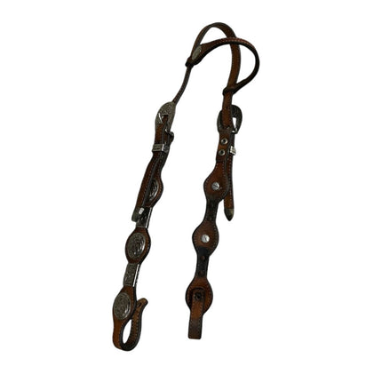 Brown leather KHS-E Western Headstall with metal hardware 