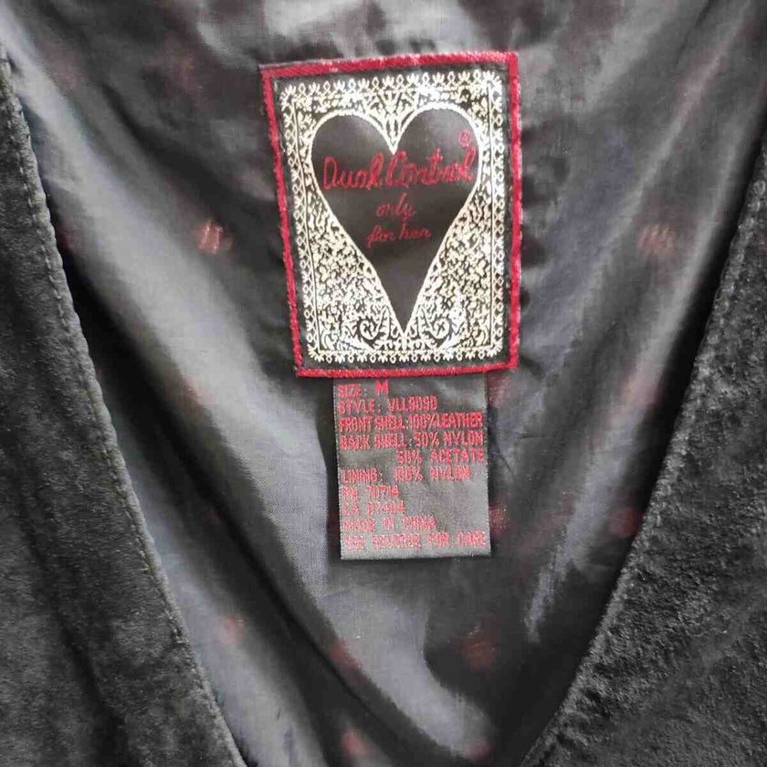 KHS-E Women's Leather Show Vest showing label with brand and fabric details.