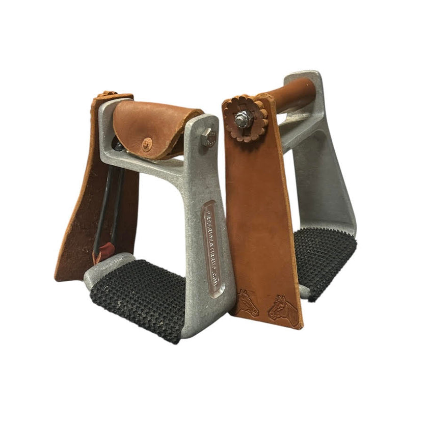 KHS CONSIGNMENT Western Safety Stirrups with brown leather and black rubber pads
