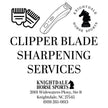 Advertisement for clipper blade sharpening services at Knightdale Horse Sports with branding elements.