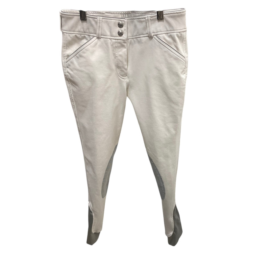 KHS EXCHANGE DS Girls' Beverly Knee-Patch Breech Front view size 14 white with Gray