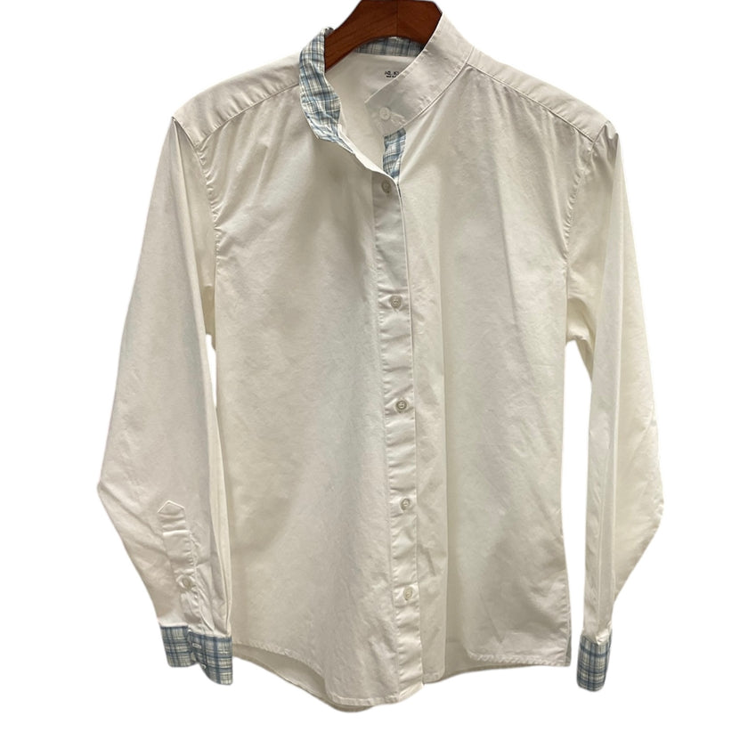 KHS EXCHANGE Ladies Coolmax Equine Couture Show Shirt White w/ Blue Plaid Size Large.