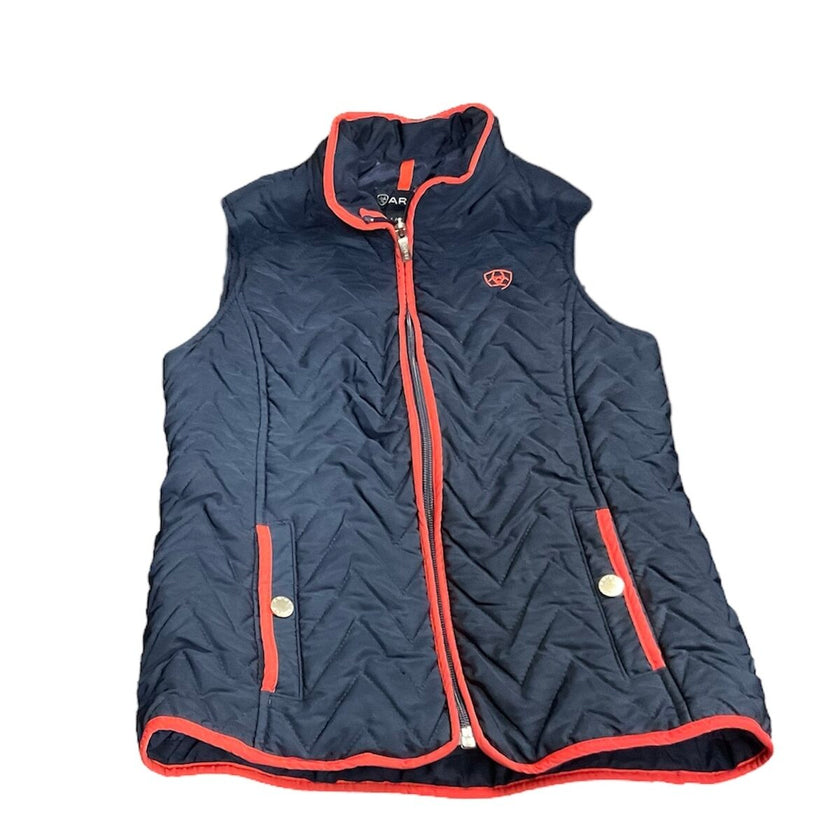 KHS EXCHANGE Large Blue and Coral Kids Ariat Ashley Quilted Vest Front