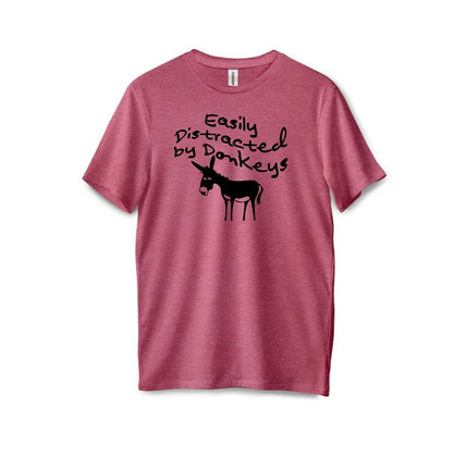 Kelley and Co  - Distracted by Donkeys T-Shirt, pink with black donkey and writing.