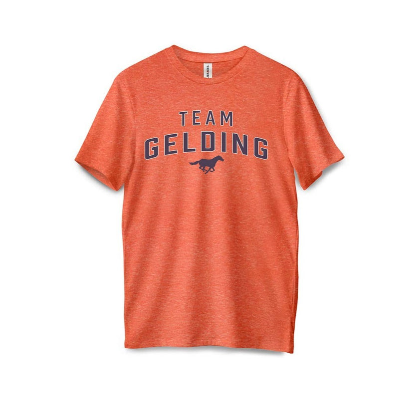 Kelley and Co - orange Team Gelding T-Shirt with blue printing