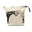 Kissing Horses Project Bag with illustration of two horses facing each other on a beige background