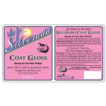 Silverado Coat Gloss - 32 ounce spray front and back label with details