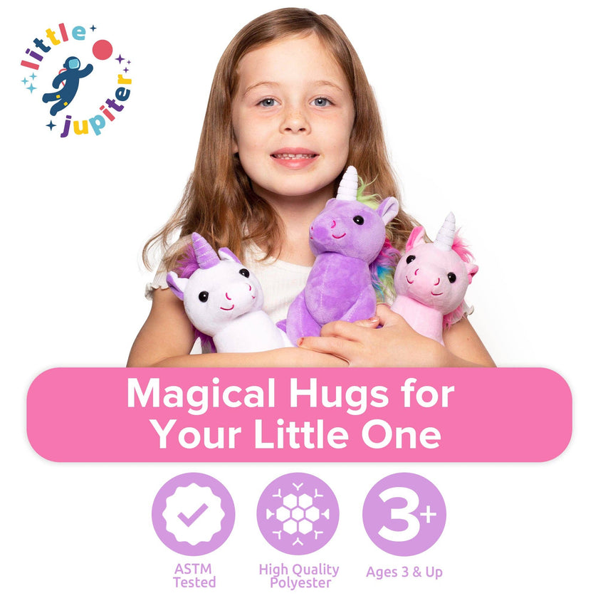 Little Jupiter Plush Unicorn Stuffed Animal hugs for your little one over three years