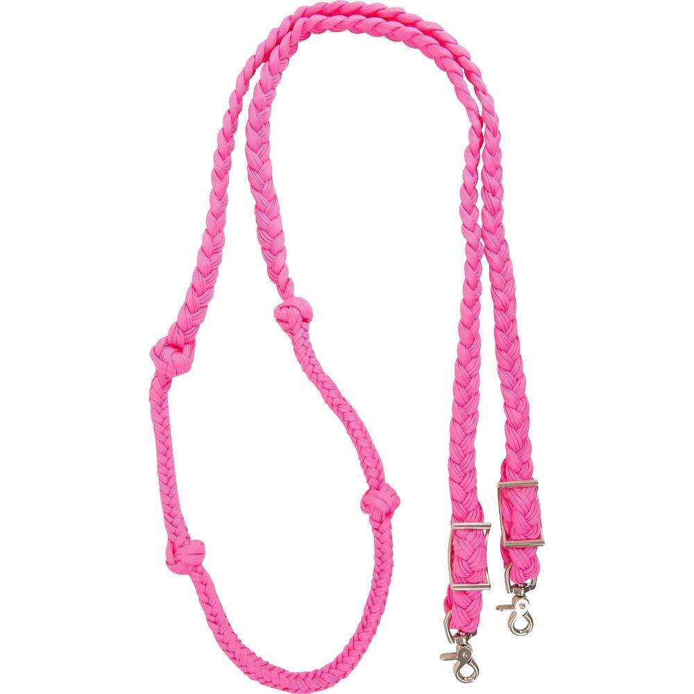 Martin Saddlery Braided Nylon Barrel Reins with Knots and Snap Ends Hot Pink