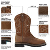 Men's Steel Toe Cowboy Safety Boots Brown Details of heel pull tabs and mesh lining