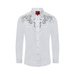 Men's Western Cowboy Embroidery Shirt - White shirt with intricate black embroidery and synthetic diamonds