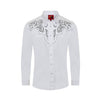 Men's Western Cowboy Embroidery Shirt - White shirt with intricate black embroidery and synthetic diamonds