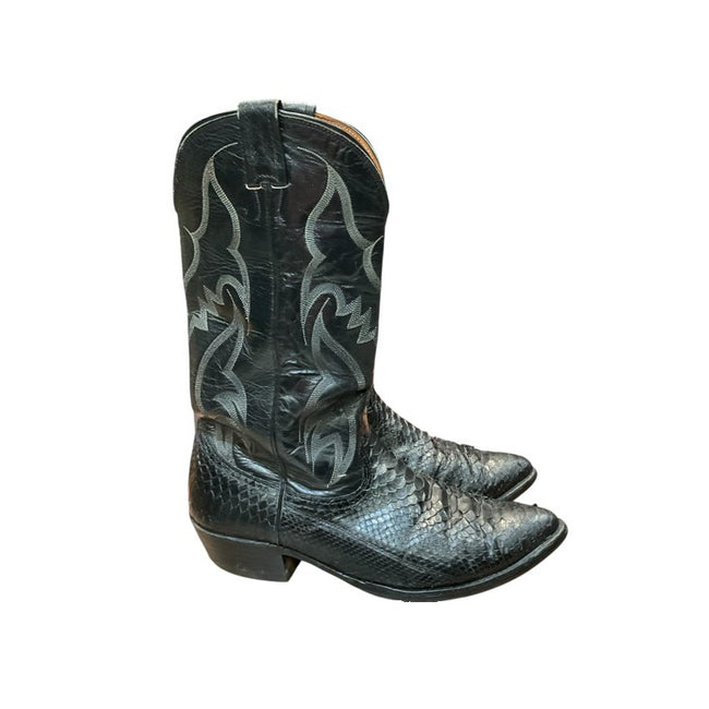 KHS-CONSIGNMENT Men's Nocona Vintage Cowboy Boots in Black Boa Snakeskin, size 9.5D