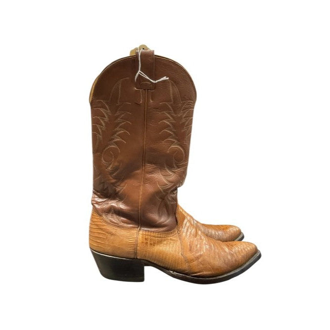 KHS-CONSIGNMENT Men's Nocona Vintage Cowboy Boots in Dark tan/tan lizardskin, size 9.5D