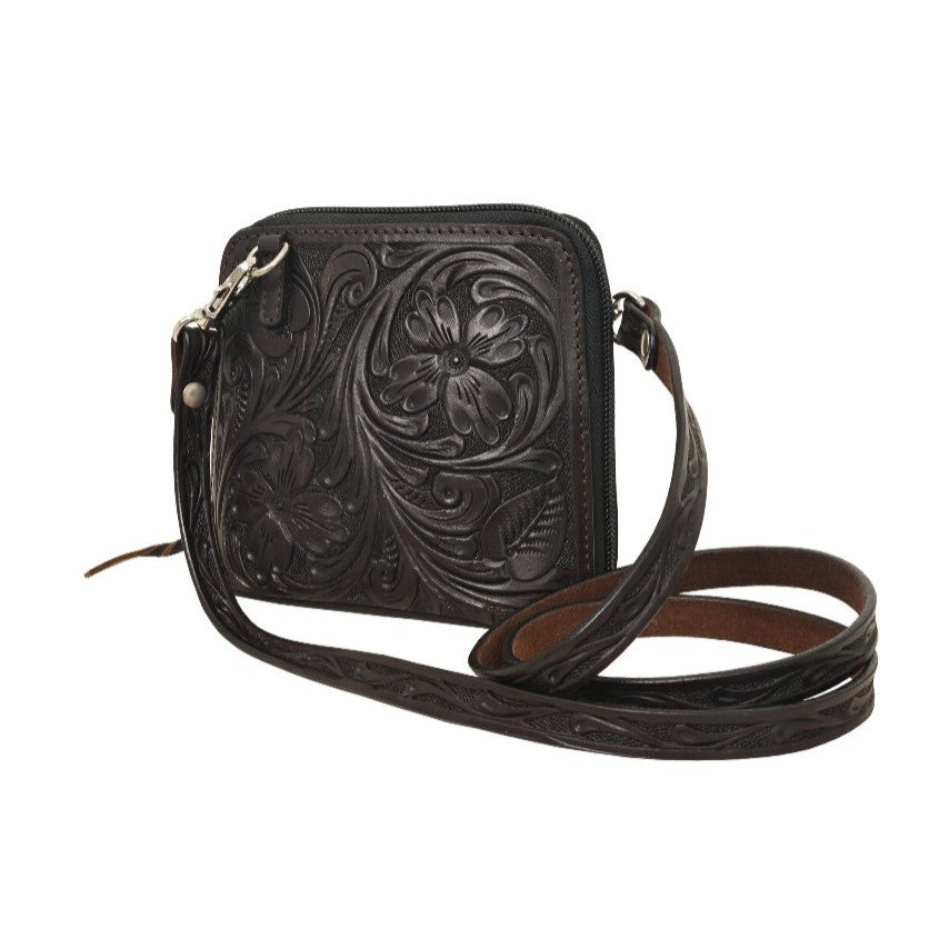 Mini Crossbody Bag With Carving & Tooling in dark brown
