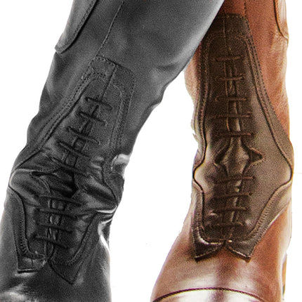 Mountain Horse Field boot Laces shown on brown and black field boots