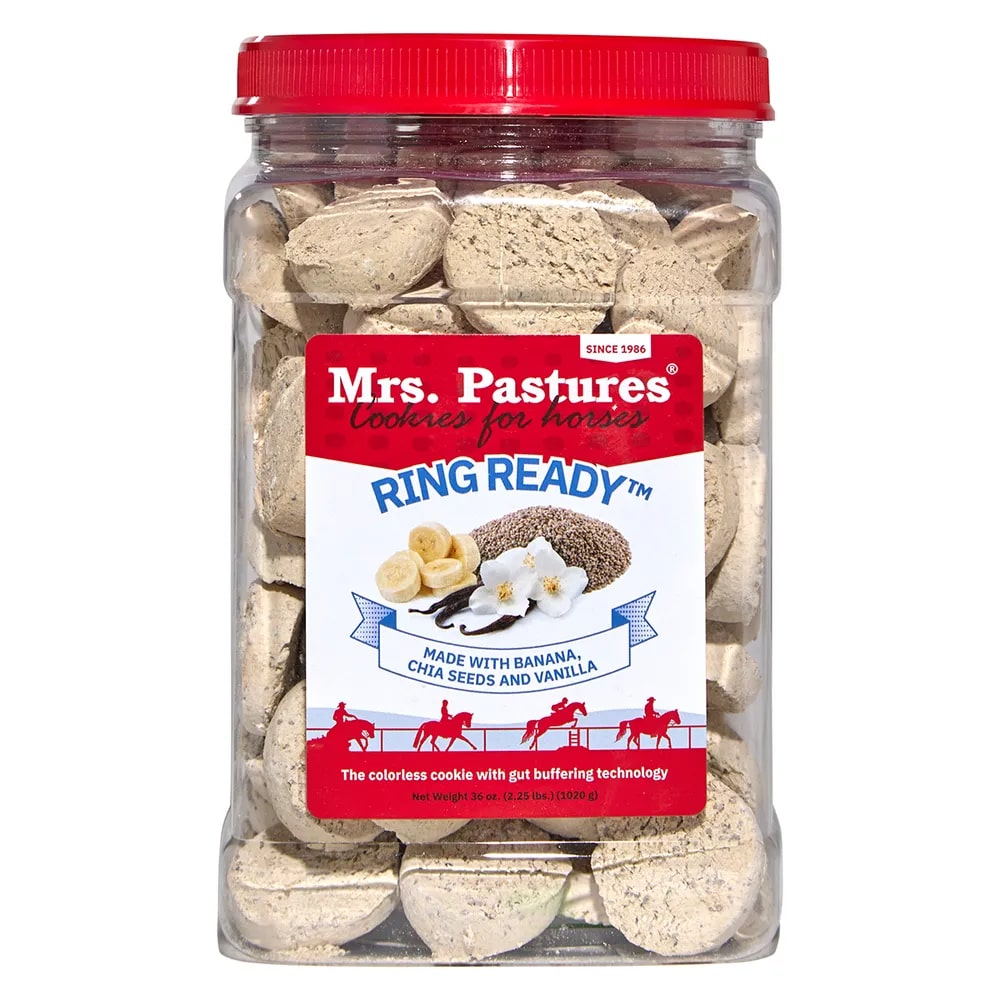 Mrs. Pastures Ring Ready Horse Treats front of container