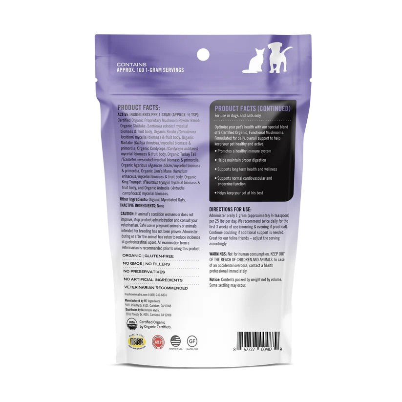 Mushroom Matrix Canine Healthy Pet Matrix - 100 g pouch Back