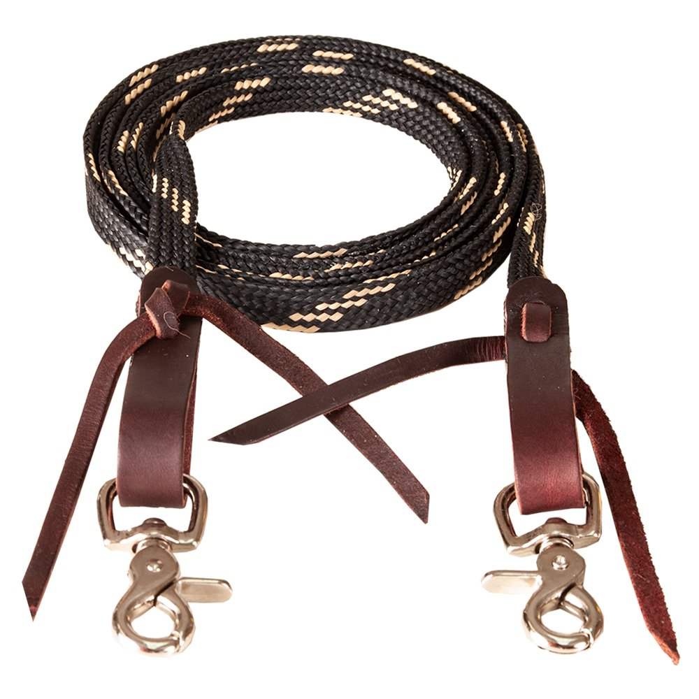 Mustang Flat Waxed Roping Rein Black and Tan