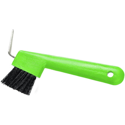 Tough1 Hoof Pick / Brush Combo in neon Green with hole for hanging