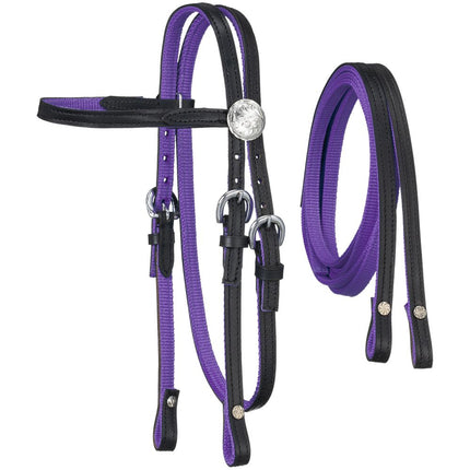 Nylon Mini Browband Bridle with Leather Overlay Purple