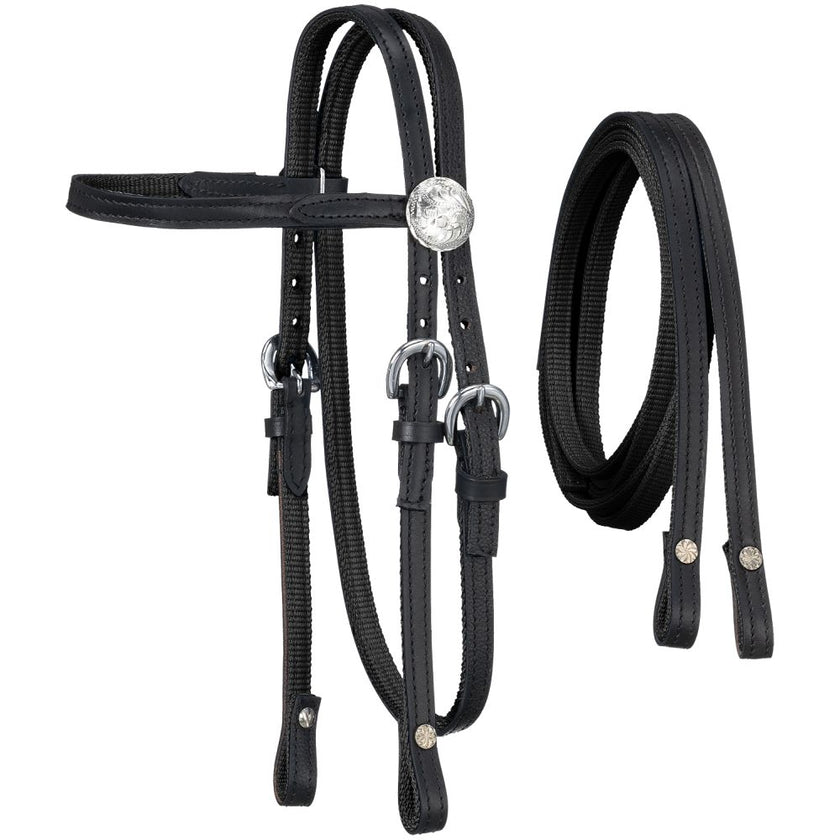 Nylon Mini Browband Bridle with Leather Overlay Black
