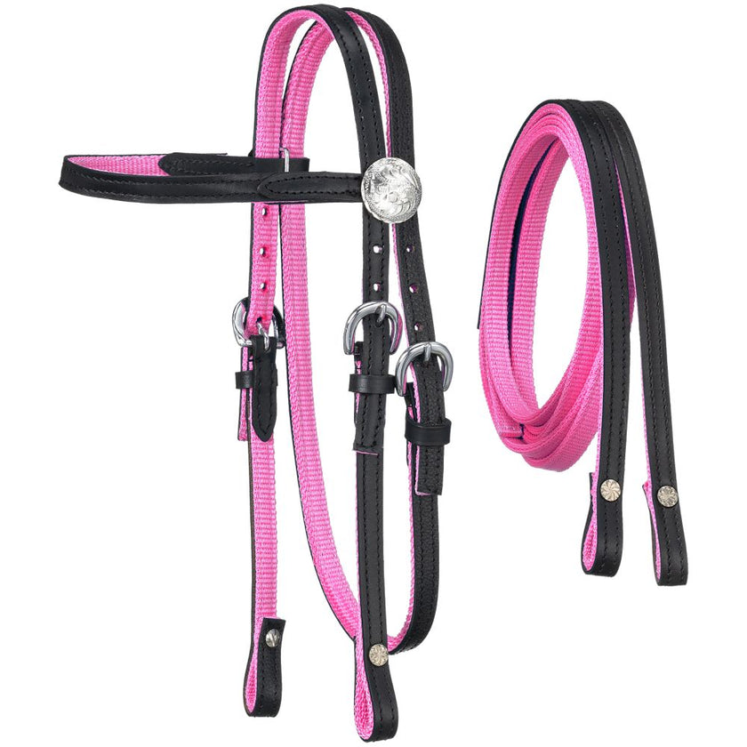 Nylon Mini Browband Bridle with Leather Overlay Pink