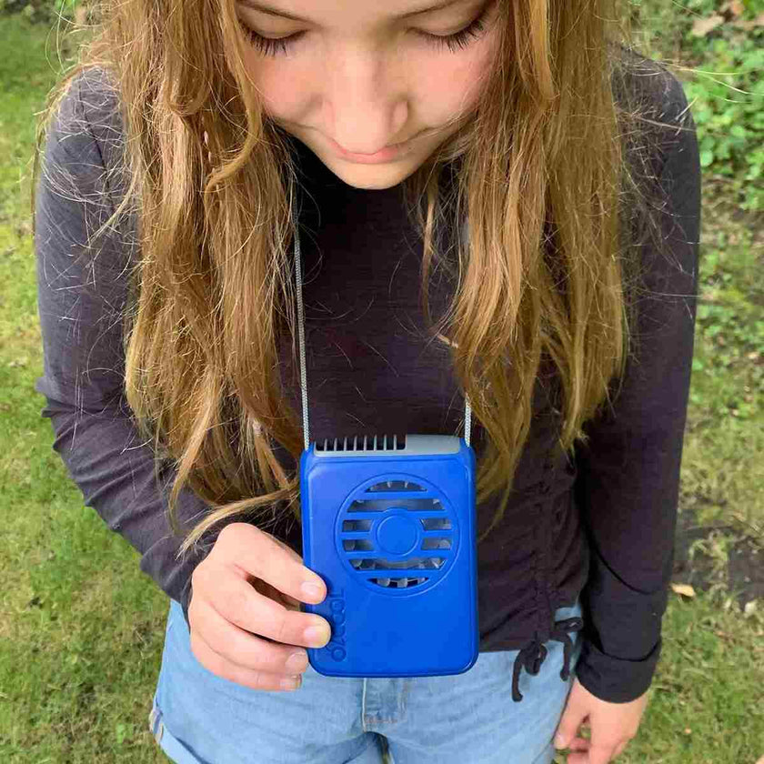 O2COOL Deluxe Necklace Fan - Assorted Colors on model