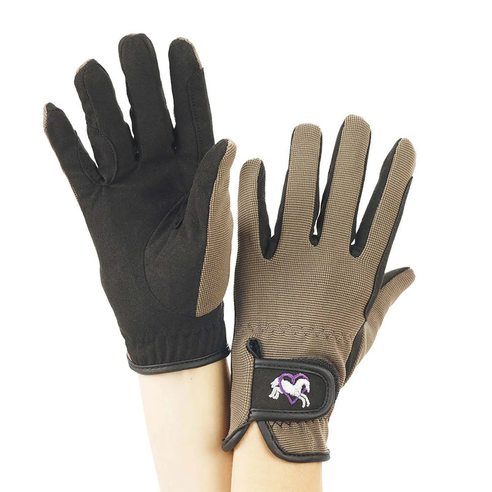 Ovation Childrens Hearts and Horses Gloves Black and Grey shown on both sides