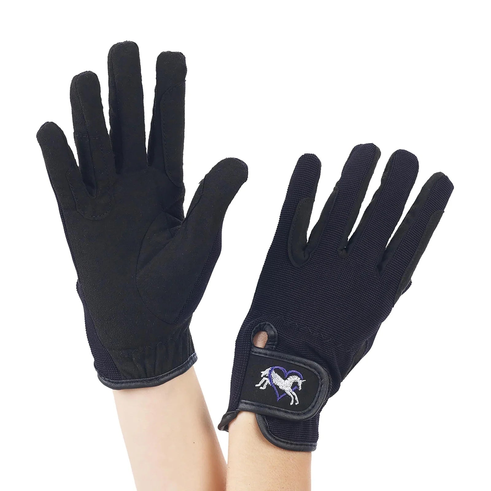 Ovation Childrens Hearts and Horses Gloves black shown on both sides