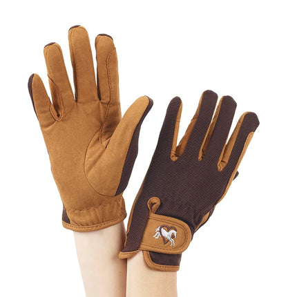 Ovation Childrens Hearts and Horses Gloves light brown and chocolate shown on both sides