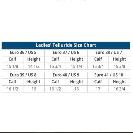 Ovation Telluride Winter Boot size chart