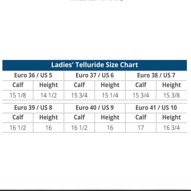 Ovation Telluride Winter Boot size chart