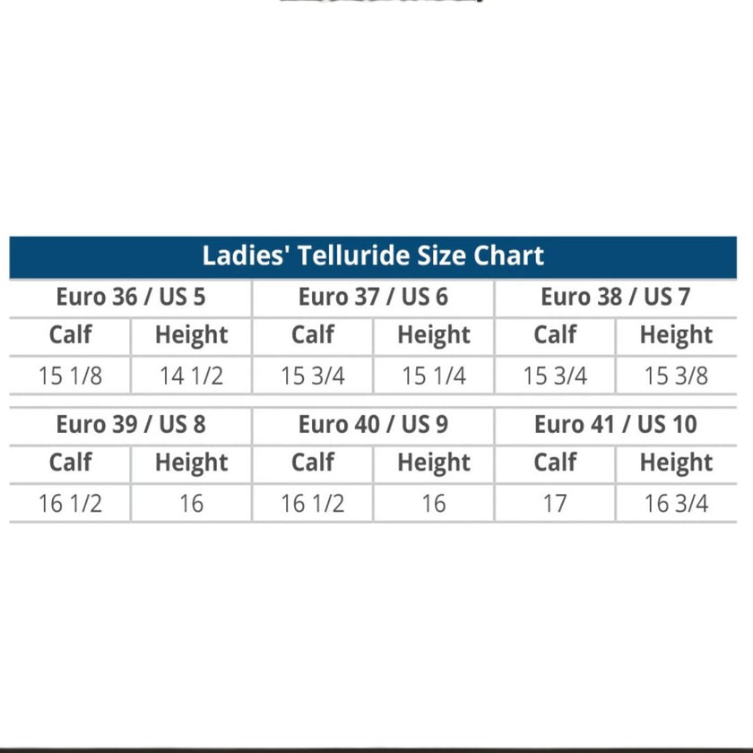 Ovation Telluride Winter Boot size chart