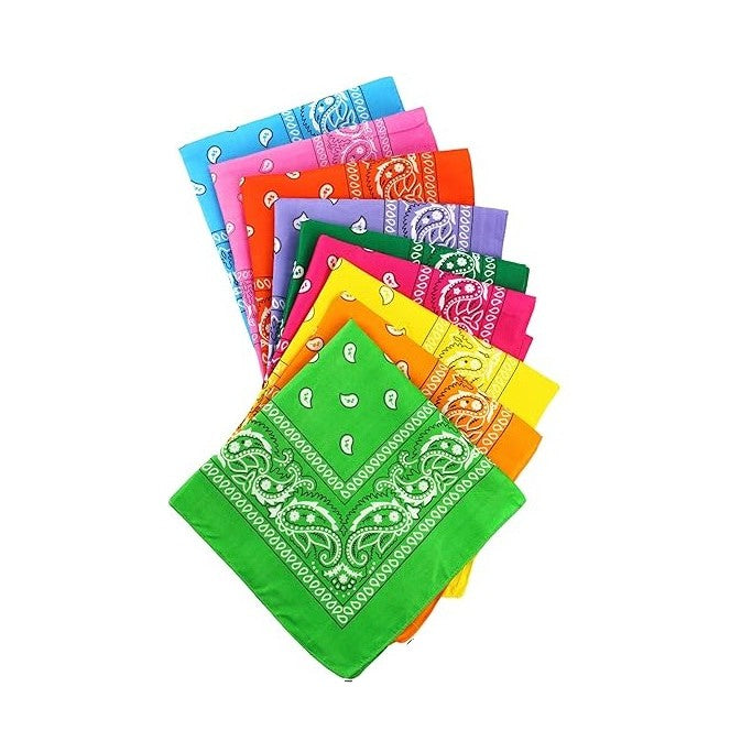 Set of colorful bandanas with paisley patterns.