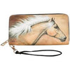 Palomino Horse Clutch Wallet - A clutch wallet featuring a painted palomino horse on the front, with a zipper and a wristlet.
