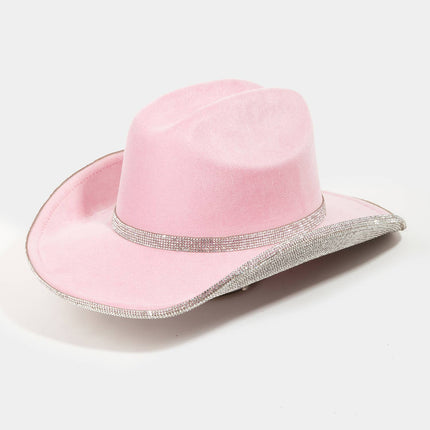 Pave Rhinestone Trim Western Cowboy Hat Pink