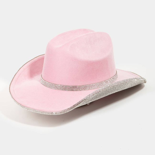 Pave Rhinestone Trim Western Cowboy Hat Pink