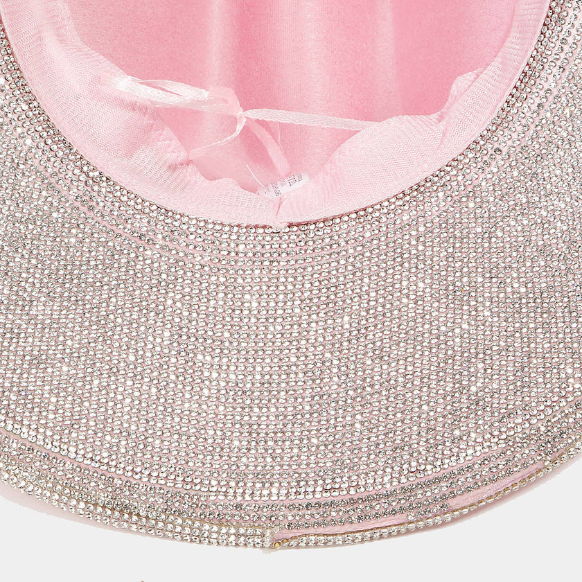 Pave Rhinestone Trim Western Cowboy Hat Pink Inside 