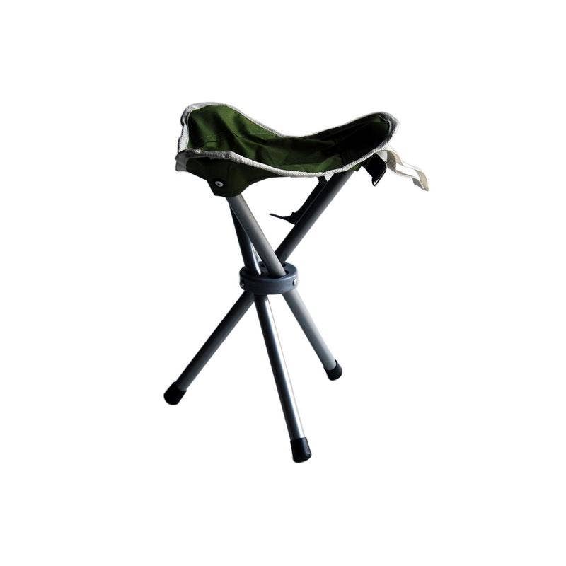 Portable stool with green seat on a white background