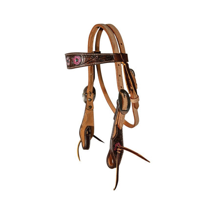 Professional's Choice Pony Headstall Browband brown with pink flowers